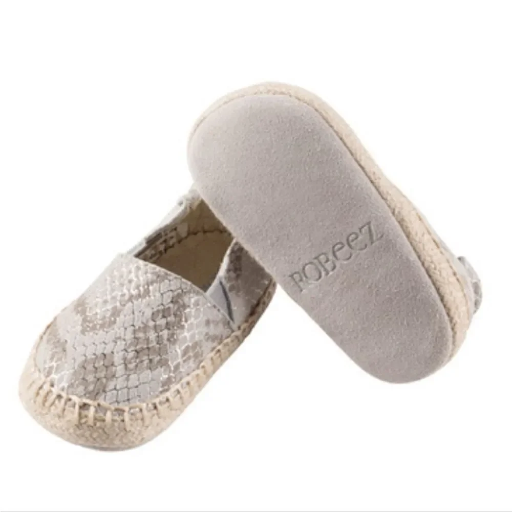 Robeez First Kicks Ellie Espadrille Snake Shimmer Leather Crib Shoes 3-6 Months